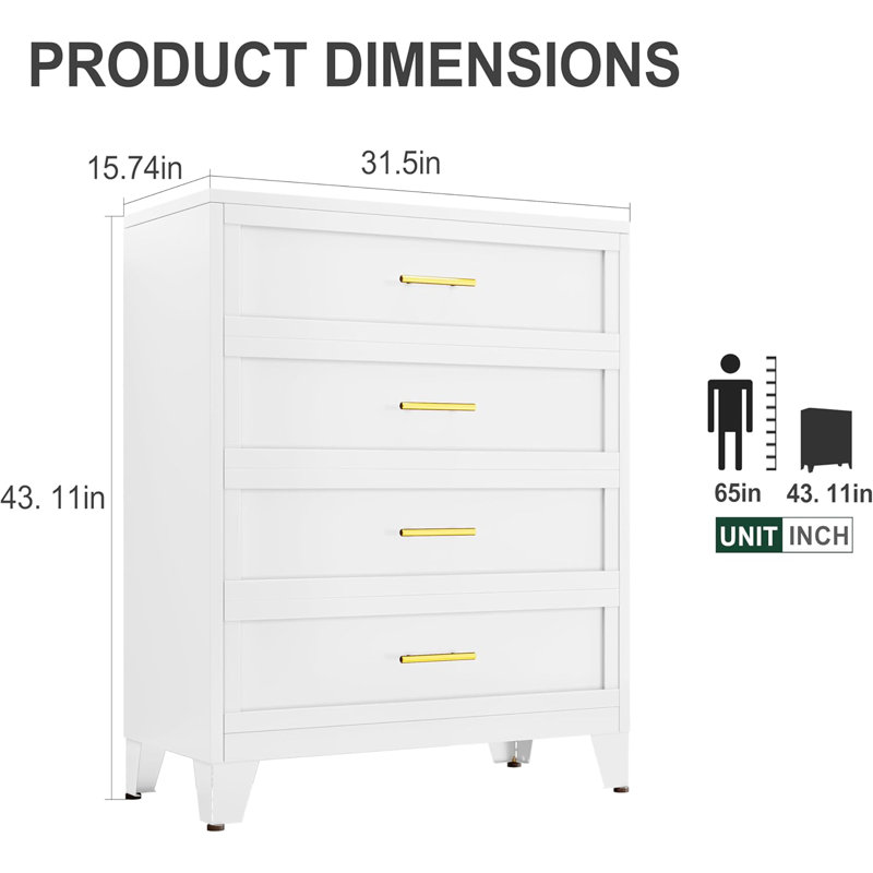 Armoire de rangement pour commode à 4 tiroirs WINIOWA, Blanc