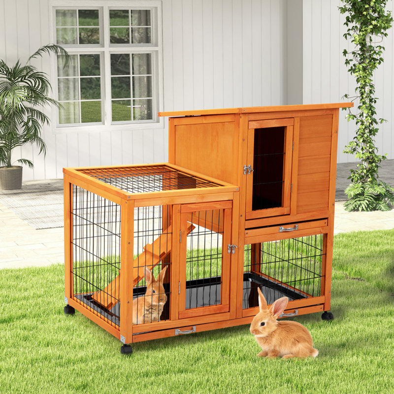 Cage à lapin amovible avec plateau amovible et roulettes, Blanc / Gris