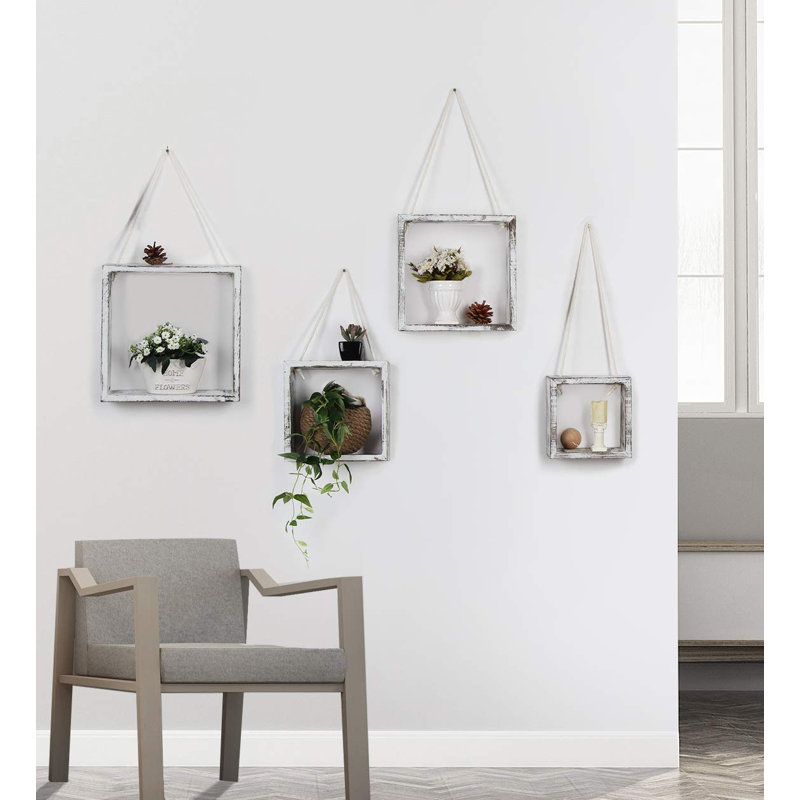 Tablette flottante en bois massif Mekela, Blanc