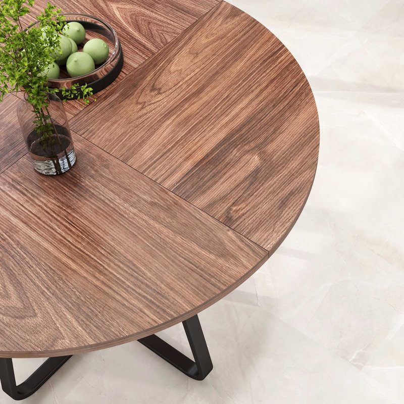 Table de salle à manger ronde pour 4 à 6 personnes, plateau de table en bois aggloméré avec pieds en métal, table de cuisine moderne avec base en forme de X, grande table ronde