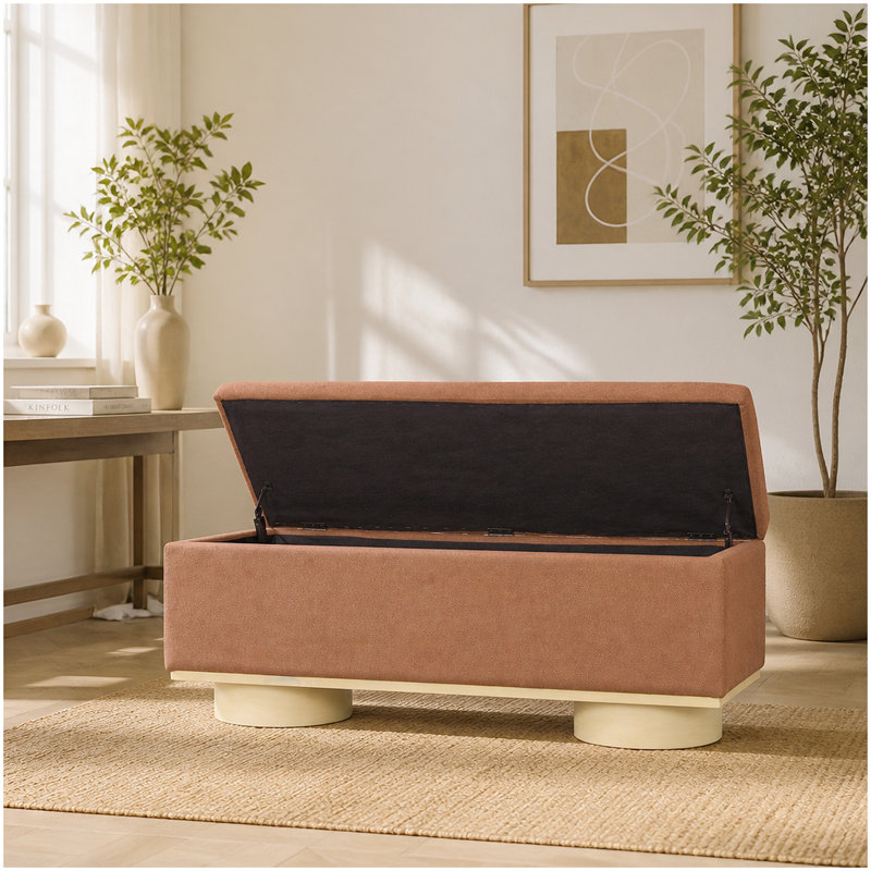 Faux Fur Upholstered Bench with Flip Top