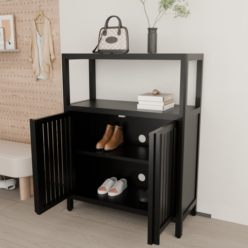 Armoire de rangement noire à grande capacité pour la décoration de salon et les articles de toilette, avec bords arrondis