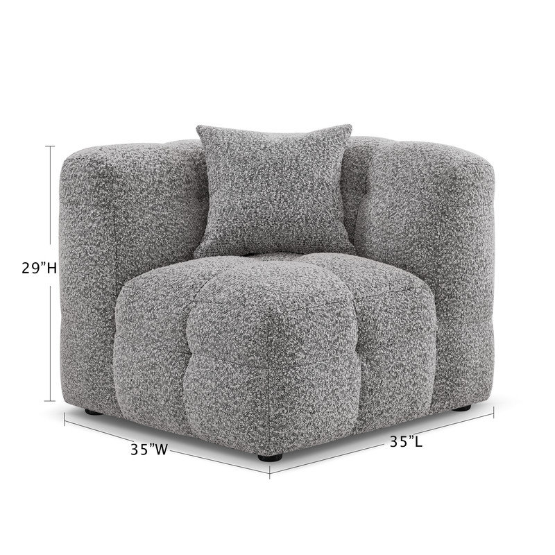 Chaise de coin modulaire avec tissu Boucle et coussin, Fauteuil d'angle, Gris riche