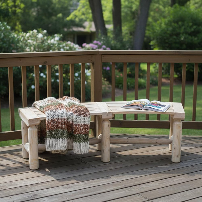 Banc d'extérieur en bois massif sans dossier - Siège circulaire de style rustique pour patio, jardin et terrasse