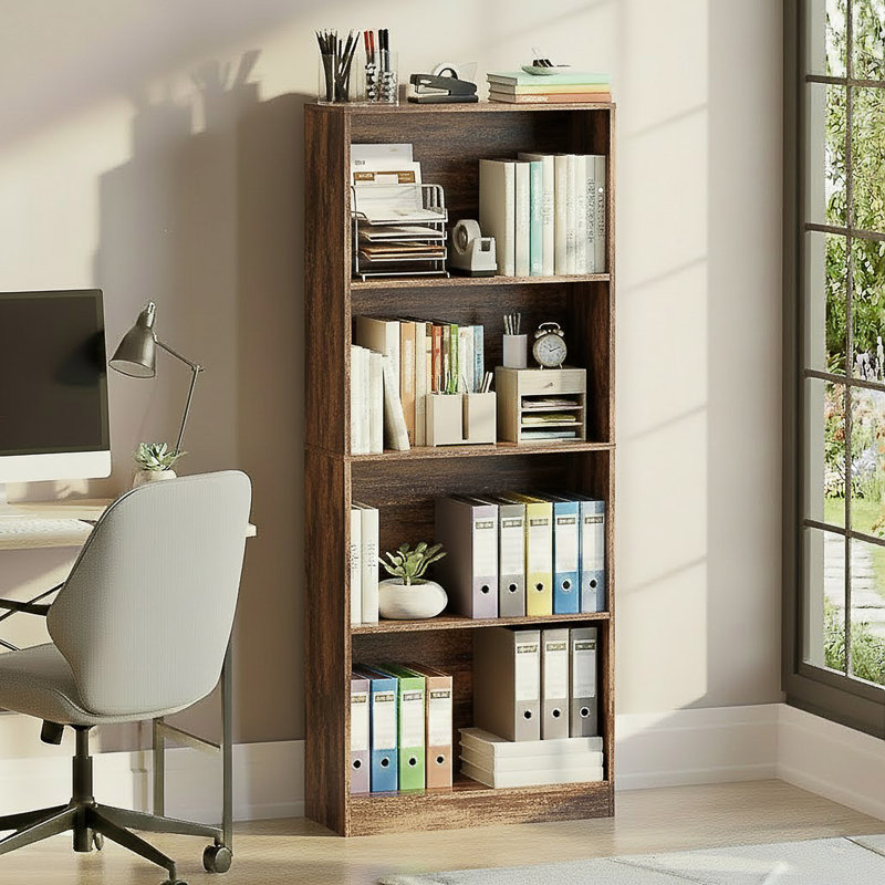 Bookcase with Shelving & Storage Display Bookcase Organizer For Home Office Living Room & Bedroom , Dark Wood