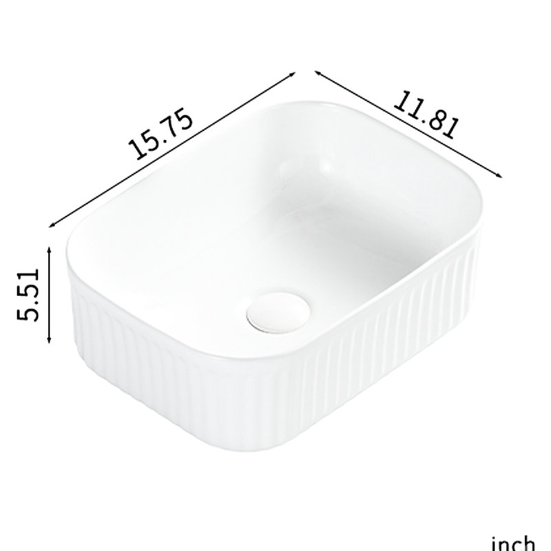 Rectangle Above Counter Bathroom Vessel Sink Of Milk White Ceramic, Matte Texture Enhances Elegance, To Scratches And Stains, 15.44 In Deep, 11.73 Wide, 5.63 High, 17.04 Lb Weight American Design