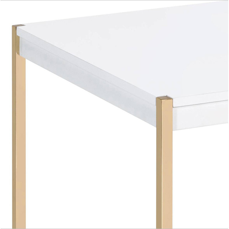 White and Gold Square End Table