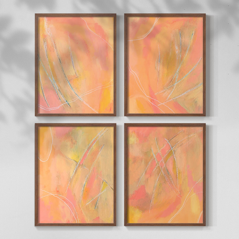 «Peach Bliss I», ensemble de 4 reproductions encadrées, H 14 po x l 11 po, Naturel