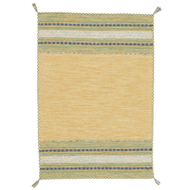 Azizi Striped Hand Woven Cotton Yellow Rug, Rectangle 240 x 340cm