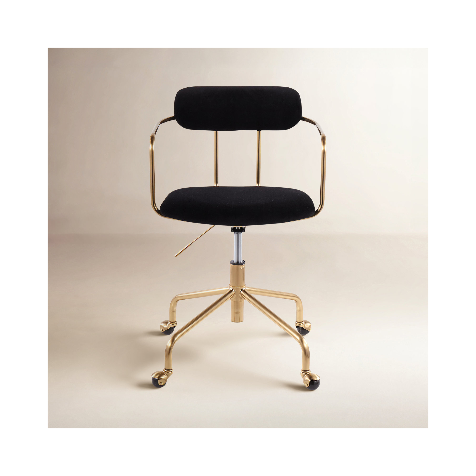 Erma Swivel Office Chair, Black Velvet, Gold