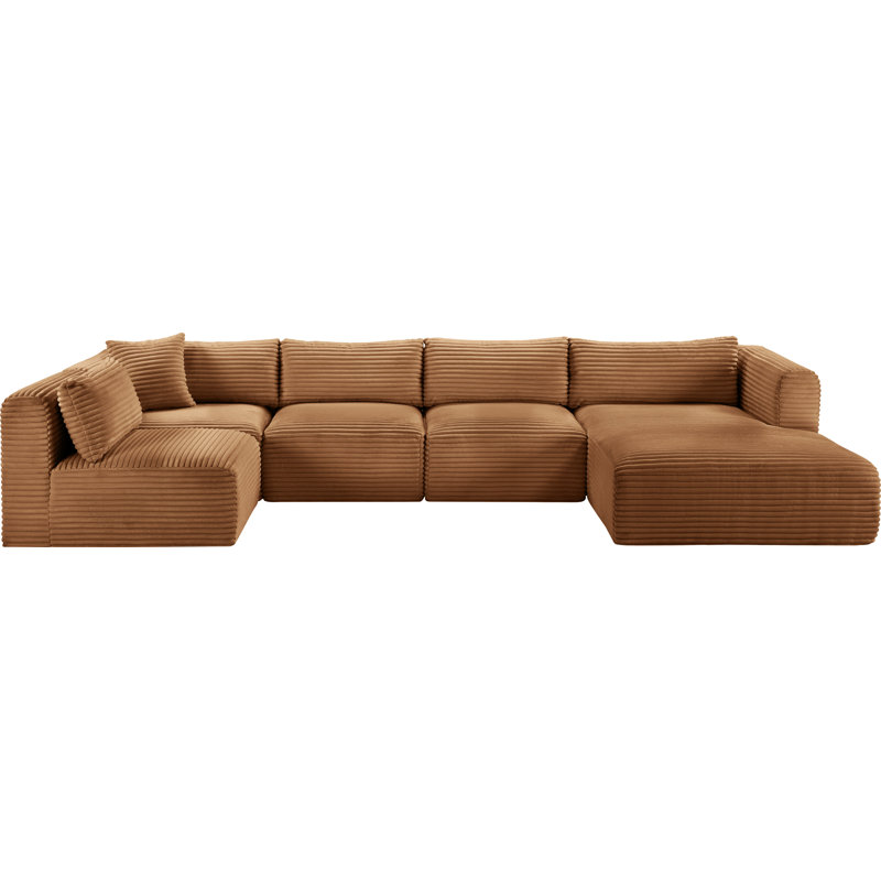 Canapé modulaire Carmean, Velours côtelé texturé, 3 sans accoudoirs, 1 méridienne, 1 coin