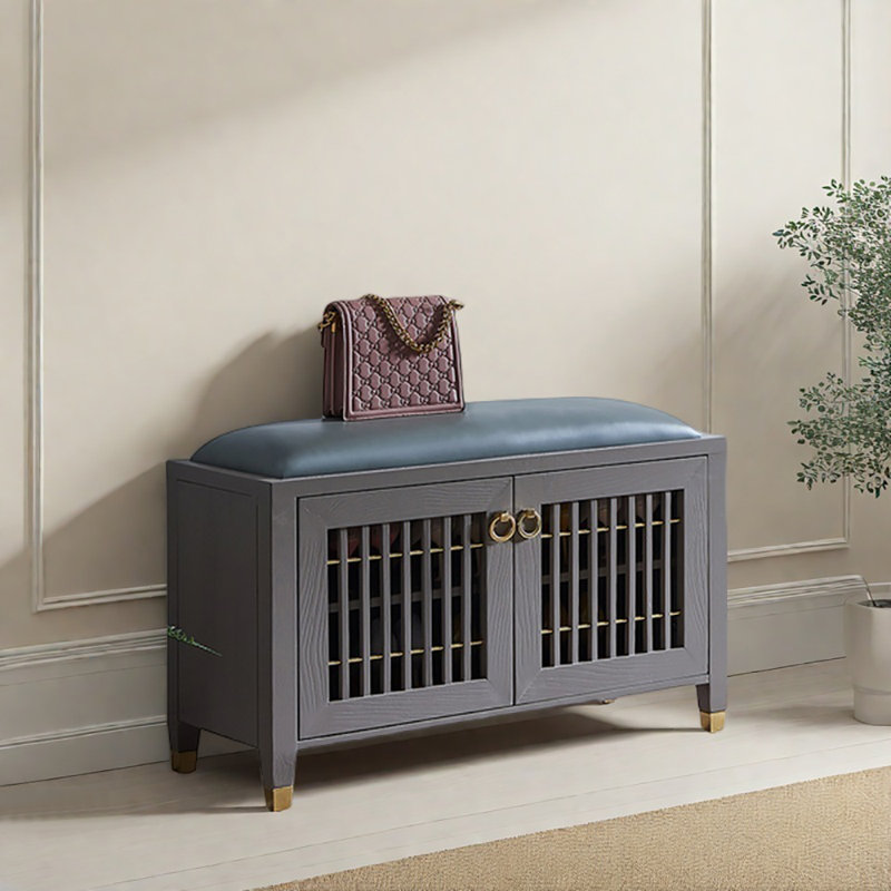 31.5in Shoe Changing Stool Shoe Storage Stool, Blue/Gray