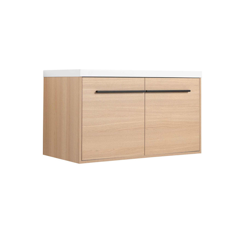 Meuble-lavabo de salle de bain avec lavabo à poser en résine, armoire de salle de bain avec 2 portes