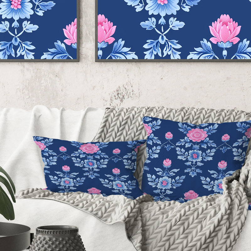 Coussin lombaire traditionnel bleu et rose