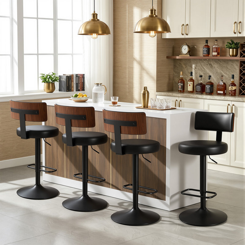 Ensemble de 4 tabourets de bar réglables à hauteur réglable Sonja, Black