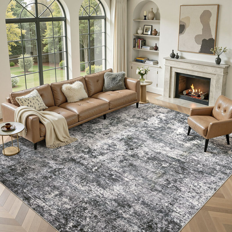 Tapis de salon Dagmar, Noir / Blanc / Gris, Rectangulaire 8 pi x 10 pi