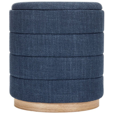 16" Round Upholstered Linen Storage Ottoman