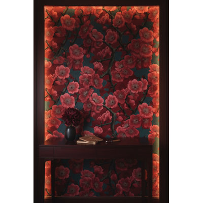Floral Wallpaper Red Traditional Wall Mural