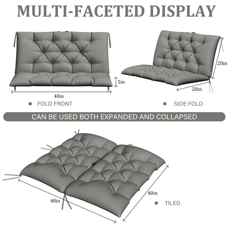 Banc de jardin avec coussin de 5 po imperméable pour l'extérieur, Gris clair, L 40 po x P 40 po