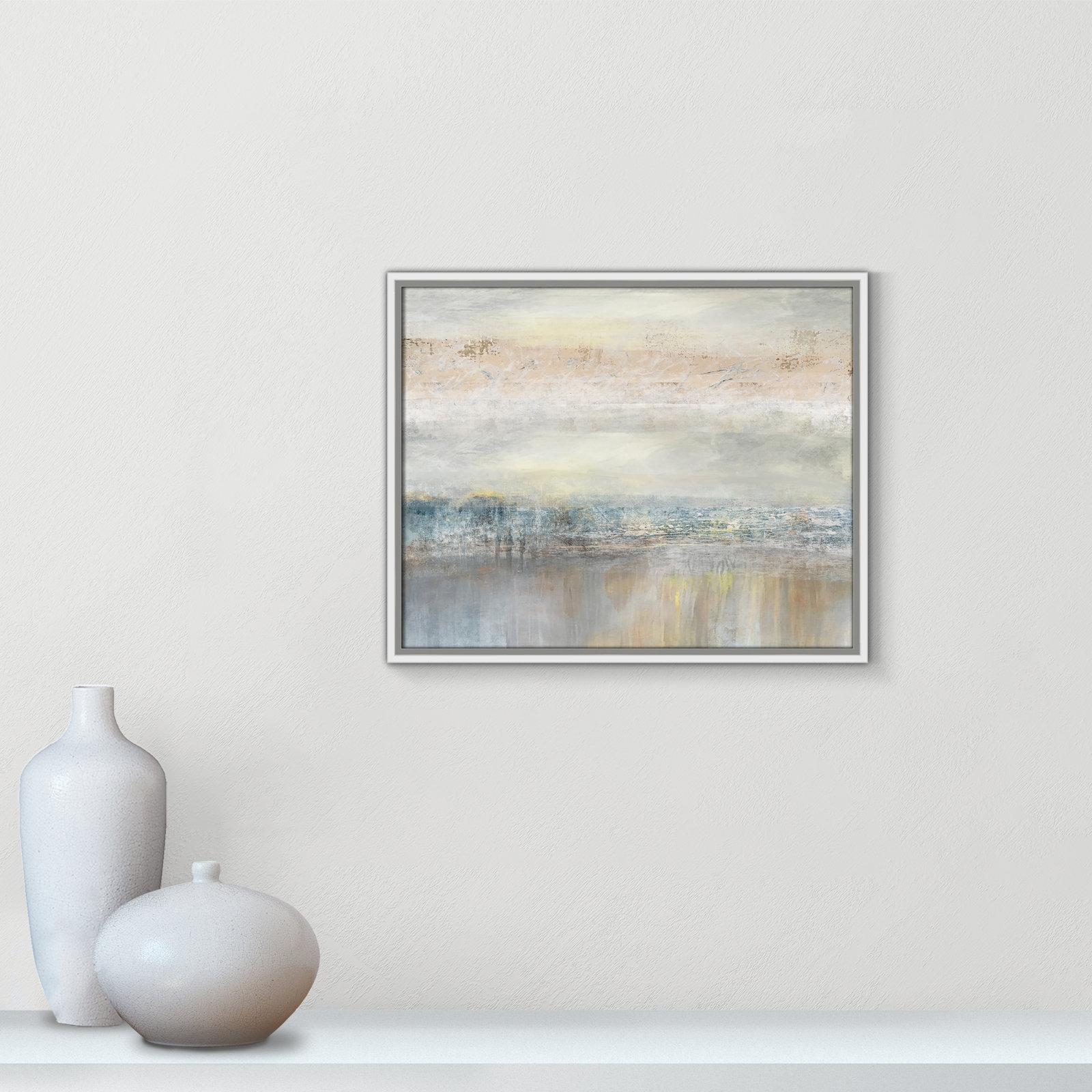 Electra "From A Distance" Painting by Nan, 17.5" H x 21.5" W, Picture Framed Canvas, White