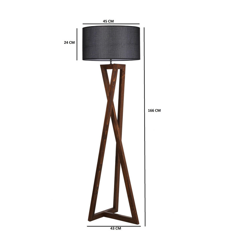 Luro Elegant Wooden Floor Lamp, Black & Walnut Finish, 58.7 in Tall | 17.7 in Cap Diameter & 16.9 in Foot Diameter | E27 Socket (Max 60W) | On/Off Switch on Cable | Stylish Lighting for Living Room & Bedroom Decor