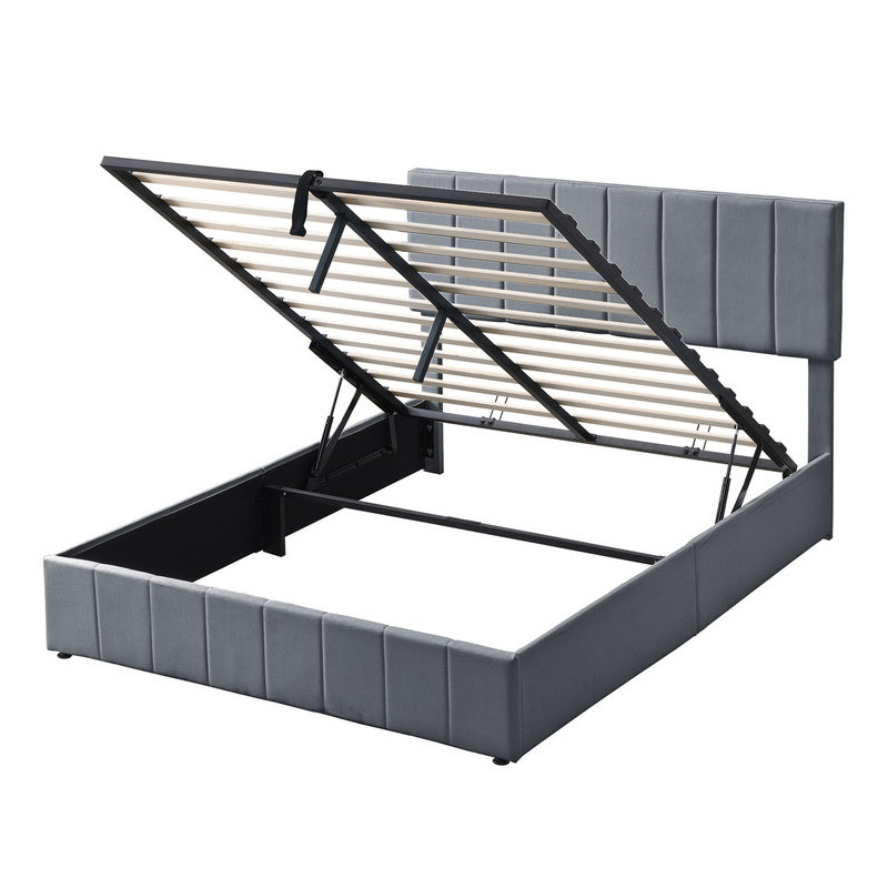 Queen size Upholstered Platform bed with a Hydraulic Storage System - Gray, Queen