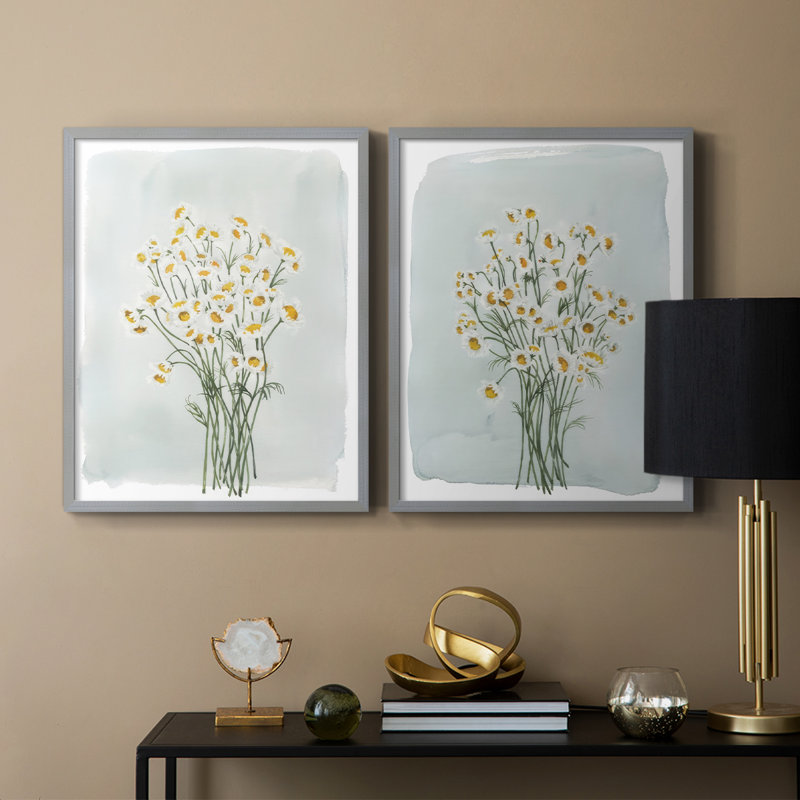 «Chamomile Bouquet I», reproduction encadrée de qualité supérieure - prête à être accrochée - aucun clou requis - aucun clou requis