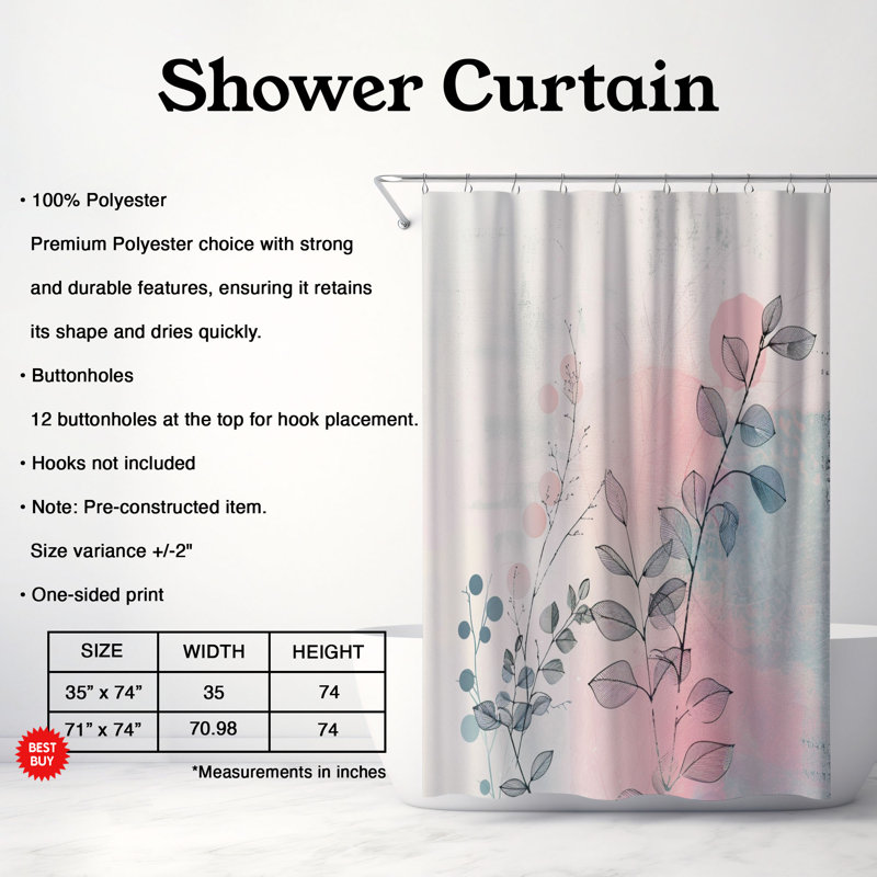 Rideau de douche standard 1 pièce rose-bleu Blossom Designs, H 74 po x l 71 po