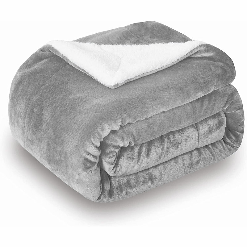 Hanae Sherpa Fleece Thick Blanket Bed Throws, Silver