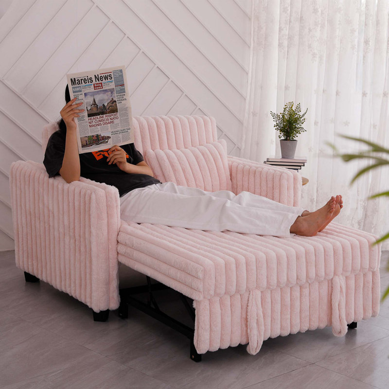 Canapé-lit convertible 3-en-1, Microfibre rose clair