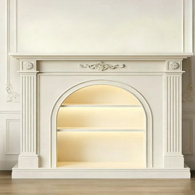 Beige Solid Wood Freestanding Fireplace