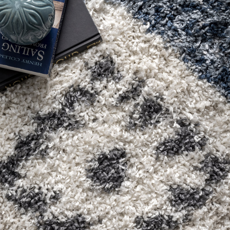 Hassan Geometric Blue Area Rug, Round 5'