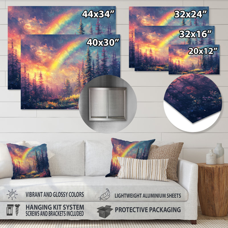 Rainbow And The Sunlit Forest - Rainbow Metal Wall Art, Traditional Metal Art Print, H 30 po x l 40 po