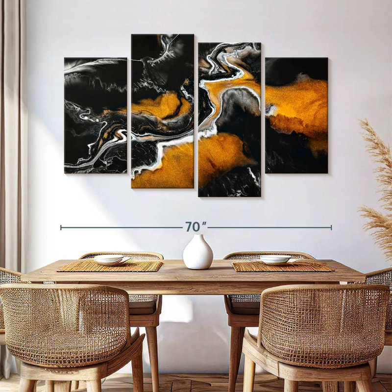 Avery or et noir abstrait, H 42 po x l 68 po