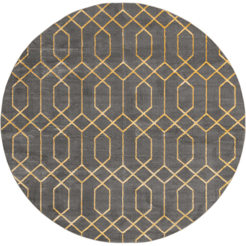 Tapis gris / doré Glam, Rond 7 pi 10 po