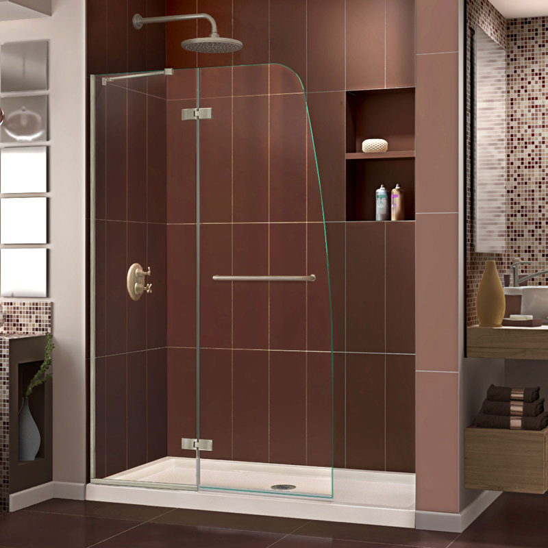 Aqua Ultra 74.75" H Frameless Shower Enclosure, Center, Brushed Nickel/Biscuit