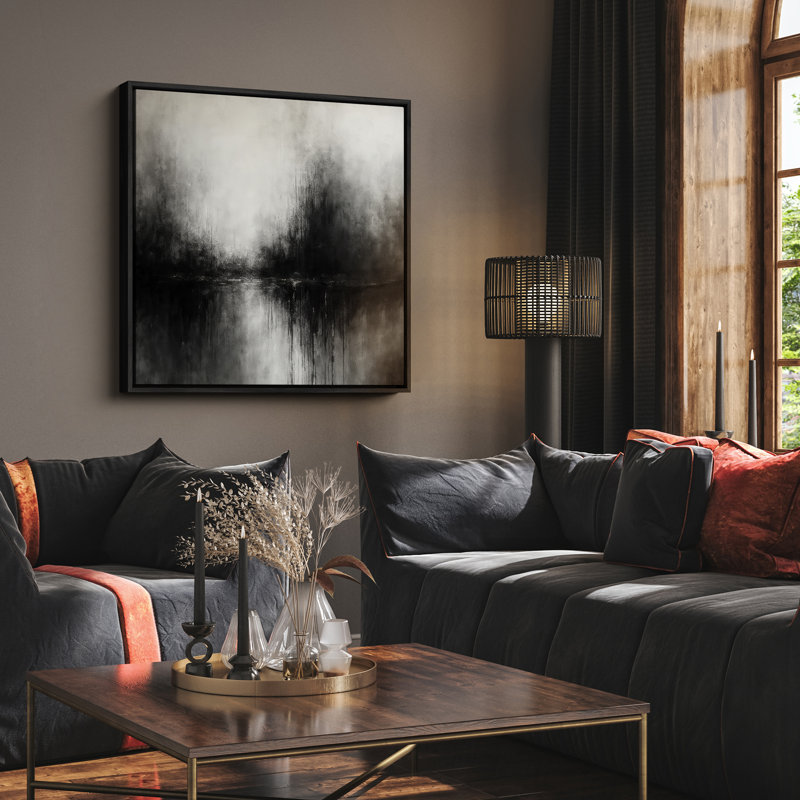 Art mural encadré abstrait rétro antique classique pour chambre à coucher, Noir, noir, noir, noir, H 16 po x l 16 po