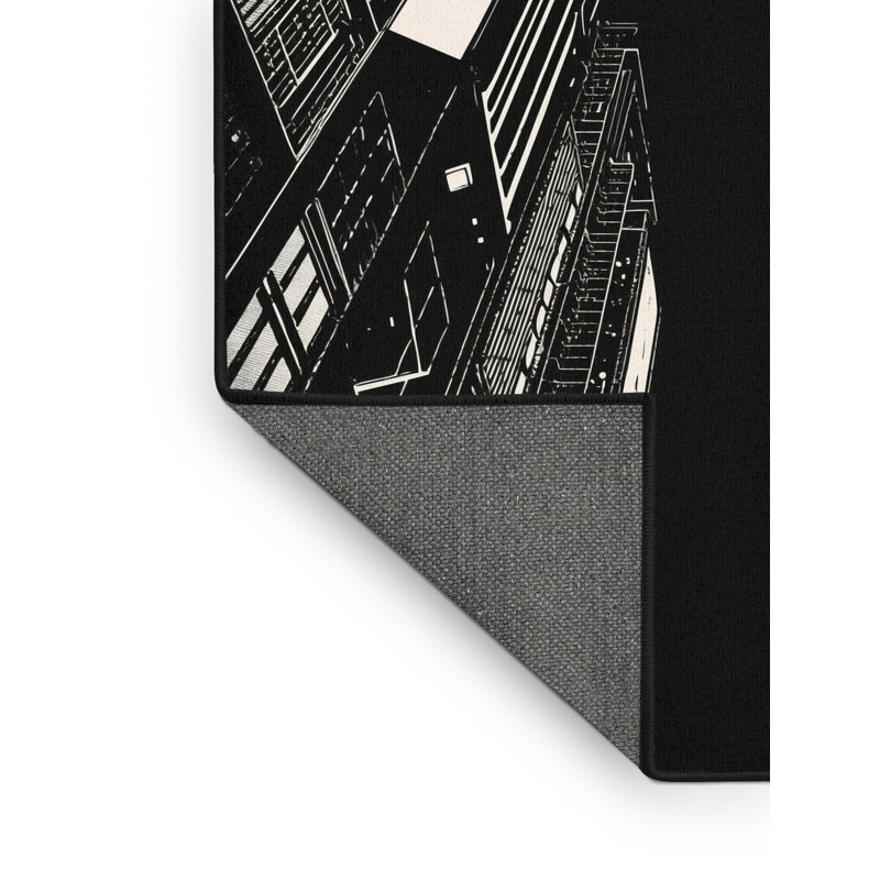 Tapis à motif géométrique moderne et moelleux en velours gris et noir, 7 x 10