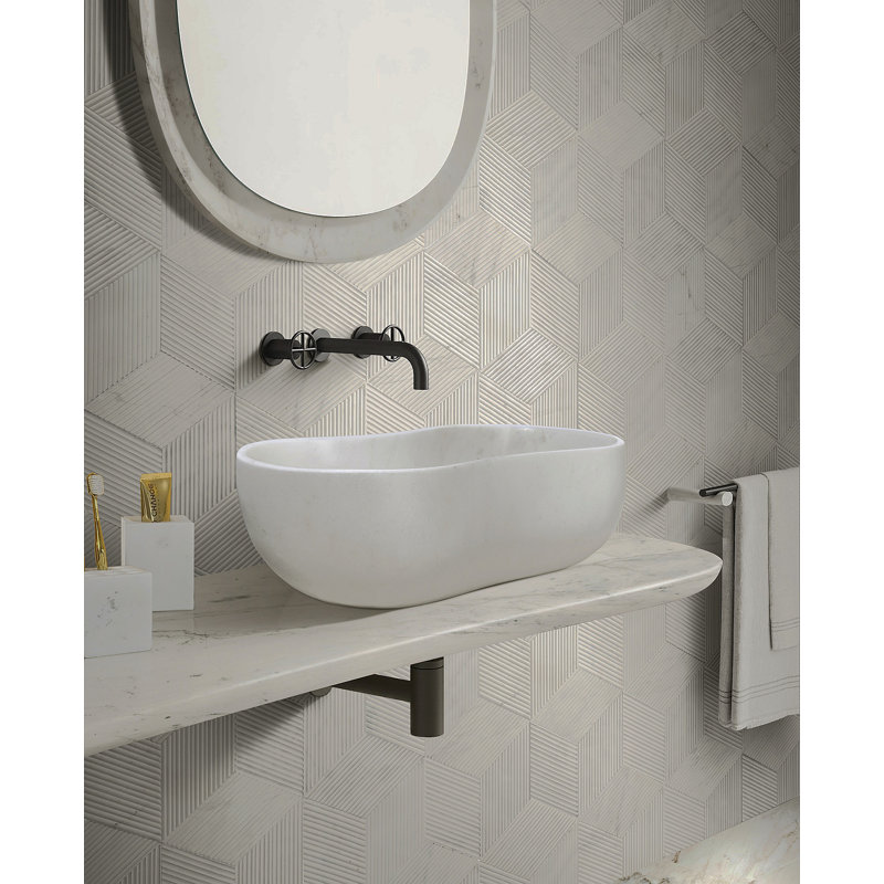 White Natural Marble Bathroom Vessel Sink, Semi-Polished Surface, Natural Stone, Genuine Marble, Real Marble, 23.6X14.2Xh7.1 Inches/600X360xh180 Mm