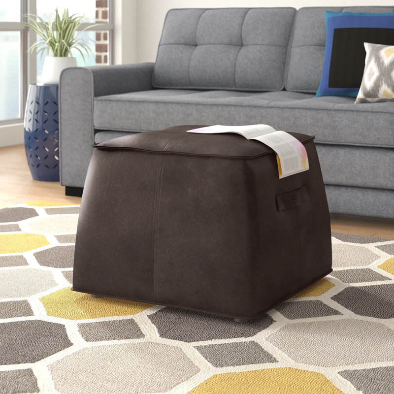 Laurenn Faux Leather Pouf - Brown, Dark Brown Faux Leather