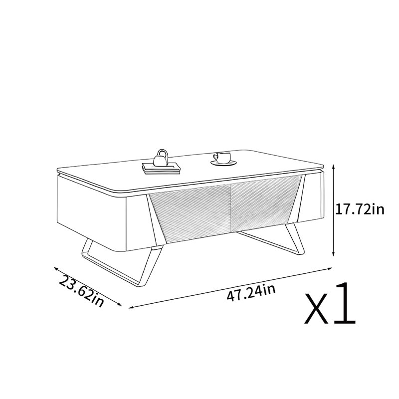 Table basse moderne et luxueuse, H 17,72 po x L 47,24 po x l 23,62 po