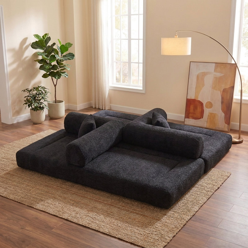 Canapé-lit modulaire convertible de 78,9 pouces avec accoudoirs amovibles, aucun assemblage requis, Noir