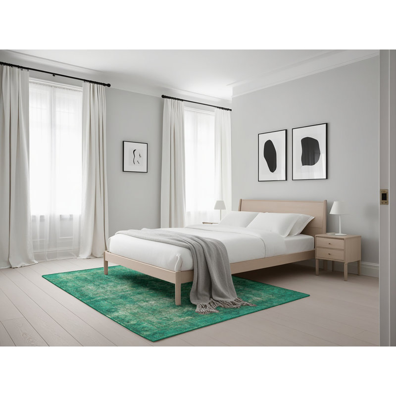 Tapis vert de style oriental, Rectangle 5 pi x 7 pi