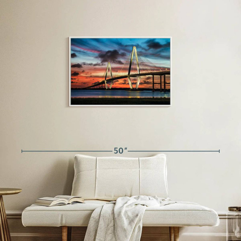 Le pont Ravenel à Charleston, Cadre flottant blanc, 31 po x 21 po
