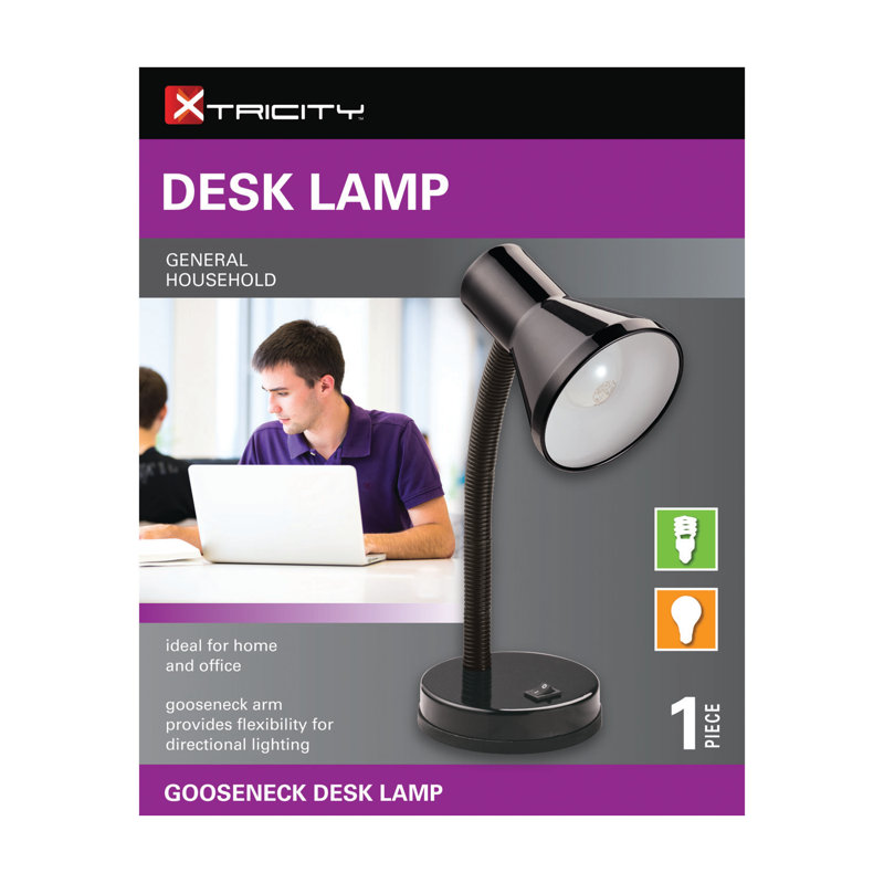 Lampe de bureau 14 po cygne accoudoirs, Base noire / Abat-jour blanc