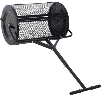 24 Inch Peat Moss Spreader, Heavy Duty Compost Spreader Roller With Metal Mesh Basket, T-shaped Handle Lawn Spreader For Compost, Topsoil, Mulch, Manure, Landscaping