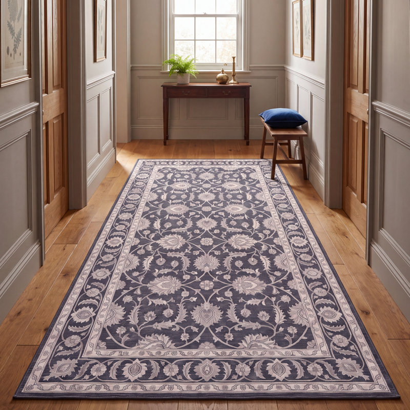 Tapis Sinclair traditionnel à motif floral intégral gris ivoire beige, lavable à la machine, antidérapant, à poils courts, pour l'intérieur et l'extérieur, adapté aux animaux domestiques, idéal pour le salon, la chambre, la salle à manger, l'entrée, le corridor ou le bureau.