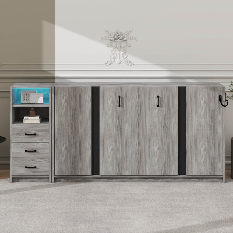 Murphy Bed Equipped With Built-In Drawers And LED Lighting System, Twin