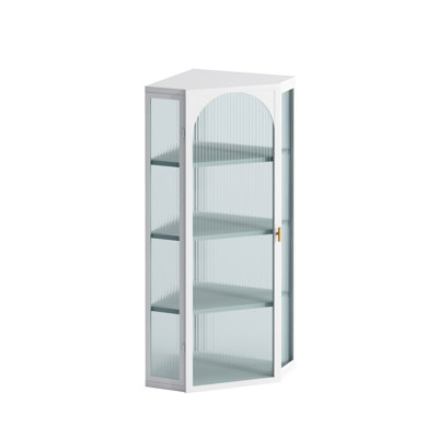 Wall-Mounted Corner Cabinet with Glass Doors – 4-Tier Space-Saving Storage for Bathroom, Living Room & Bedroom | Modern Rust-Resistant Design