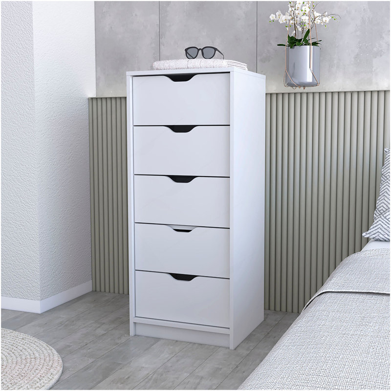 Commode 5 tiroirs Logan, Blanc